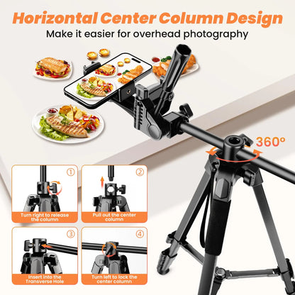 Nineigh 190cm Trípode Cámara, Trípode para Móvil con Columna Central Transversal, Ligero Trípode de Aluminio - SacrificioShop