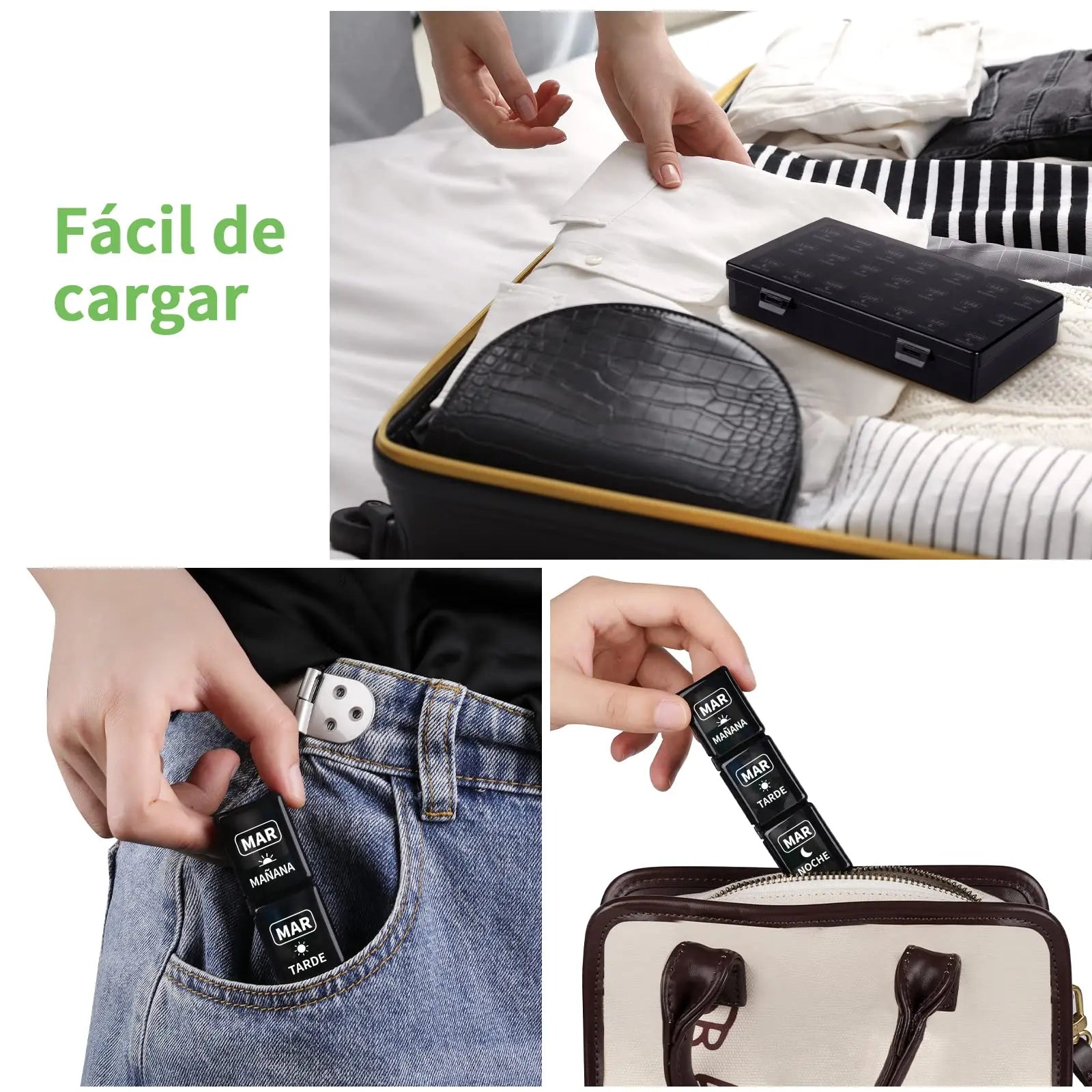 Pastillero Semanal 3 Tomas Español, Grande 7 Días, Dosificador de Comprimidos con 21 Compartimentos Opret