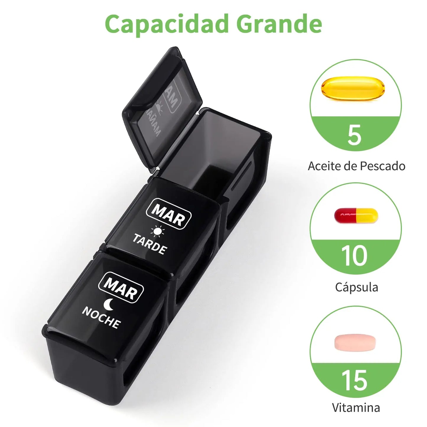 Pastillero Semanal 3 Tomas Español, Grande 7 Días, Dosificador de Comprimidos con 21 Compartimentos Opret