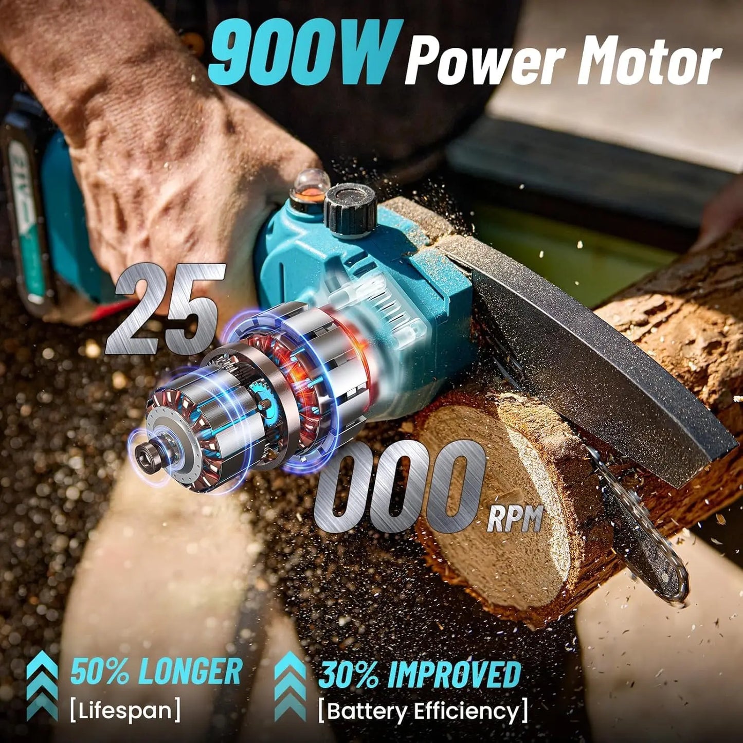 SEESII 6'' Mini Motosierra Bateria 4000mAh, 1100W Motosierra Eléctrica Bateria con Depósito Para El Aceite y Cadena Reemplazable, Motosierra Inalámbrica Portátil para Podar Árboles de Jardinería Seesii