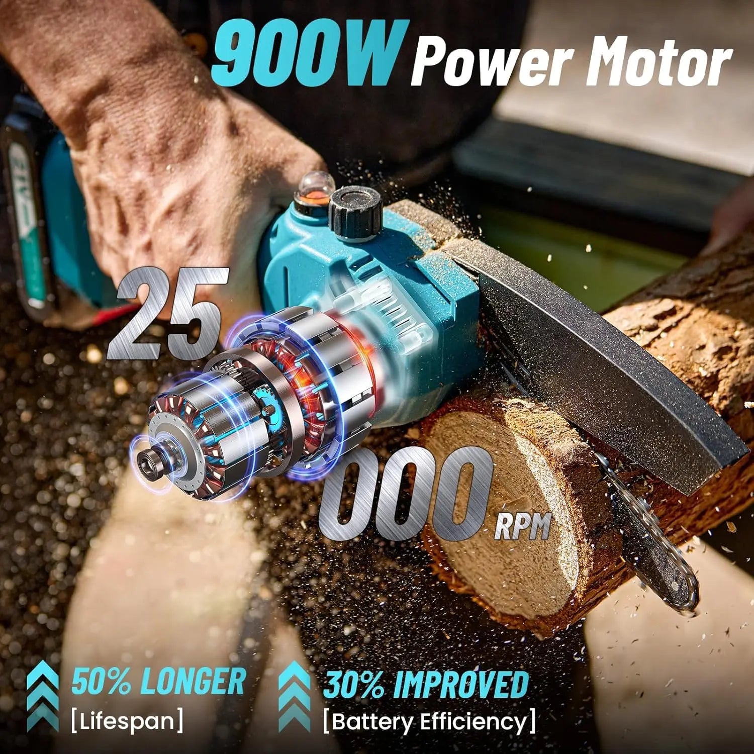 SEESII 6'' Mini Motosierra Bateria 4000mAh, 1100W Motosierra Eléctrica Bateria con Depósito Para El Aceite y Cadena Reemplazable, Motosierra Inalámbrica Portátil para Podar Árboles de Jardinería Seesii