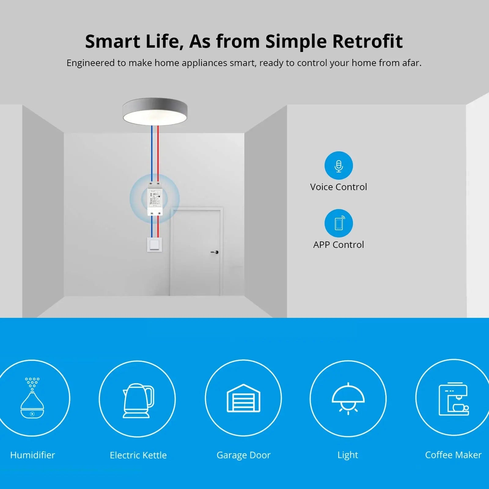SONOFF BASICR2 10 A Interruptor Inalámbrico Wi-Fi Inteligente, Módulo Universal para Bricolaje para Solución de Automatización Domótica. SONOFF