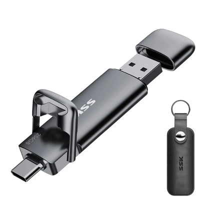 SSK SSD Pendrive 256 GB ，Memoria USB Flash hasta 550 MB/s ，Dual Drive usb3.2 Gen 2 Tipo c + a OTG Metal Pen Drive，Disco Duro Externo SSD para Smartphones Android, Pc, Tabletas ，Macs SSK