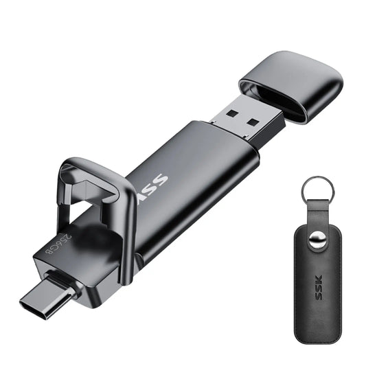 SSK SSD Pendrive 256 GB ，Memoria USB Flash hasta 550 MB/s ，Dual Drive usb3.2 Gen 2 Tipo c + a OTG Metal Pen Drive，Disco Duro Externo SSD para Smartphones Android, Pc, Tabletas ，Macs SSK