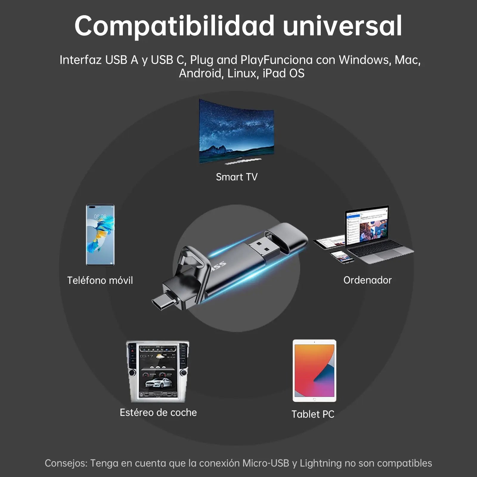 SSK SSD Pendrive 256 GB ，Memoria USB Flash hasta 550 MB/s ，Dual Drive usb3.2 Gen 2 Tipo c + a OTG Metal Pen Drive，Disco Duro Externo SSD para Smartphones Android, Pc, Tabletas ，Macs SSK