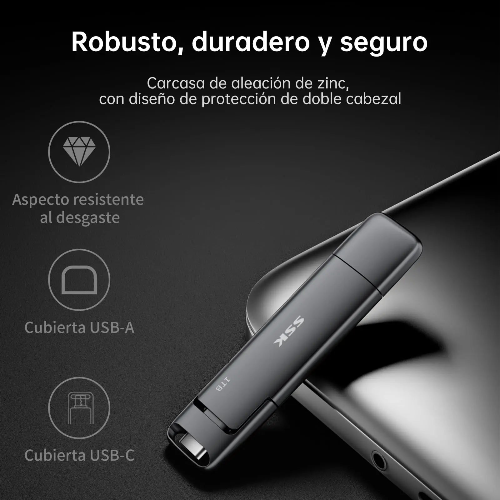 SSK SSD Pendrive 256 GB ，Memoria USB Flash hasta 550 MB/s ，Dual Drive usb3.2 Gen 2 Tipo c + a OTG Metal Pen Drive，Disco Duro Externo SSD para Smartphones Android, Pc, Tabletas ，Macs SSK