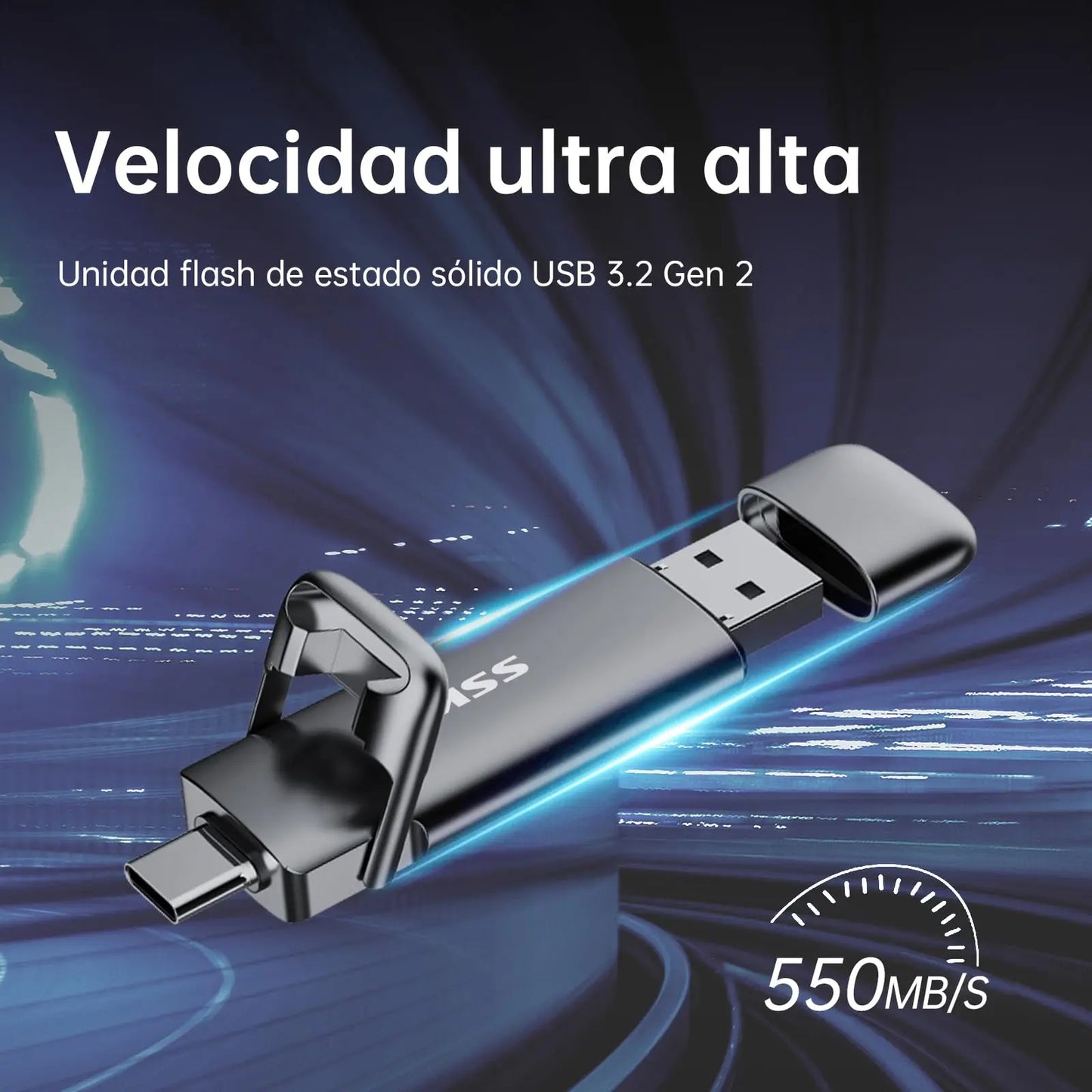 SSK SSD Pendrive 256 GB ，Memoria USB Flash hasta 550 MB/s ，Dual Drive usb3.2 Gen 2 Tipo c + a OTG Metal Pen Drive，Disco Duro Externo SSD para Smartphones Android, Pc, Tabletas ，Macs SSK