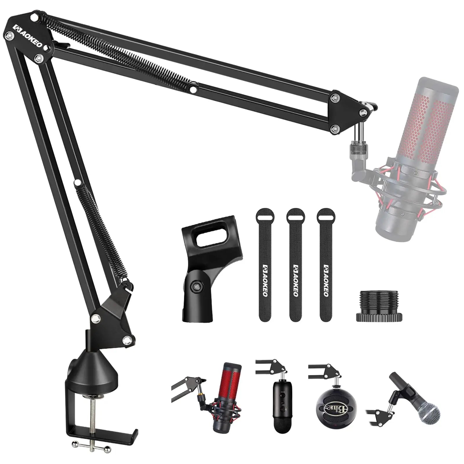Soporte de Micrófono,Aokeo AK-35 Brazo de Micrófono ajustable negro Profesional para Micrófono de HyperX QuadCast,Blue Yeti,Blue Snowball,Etc Aokeo
