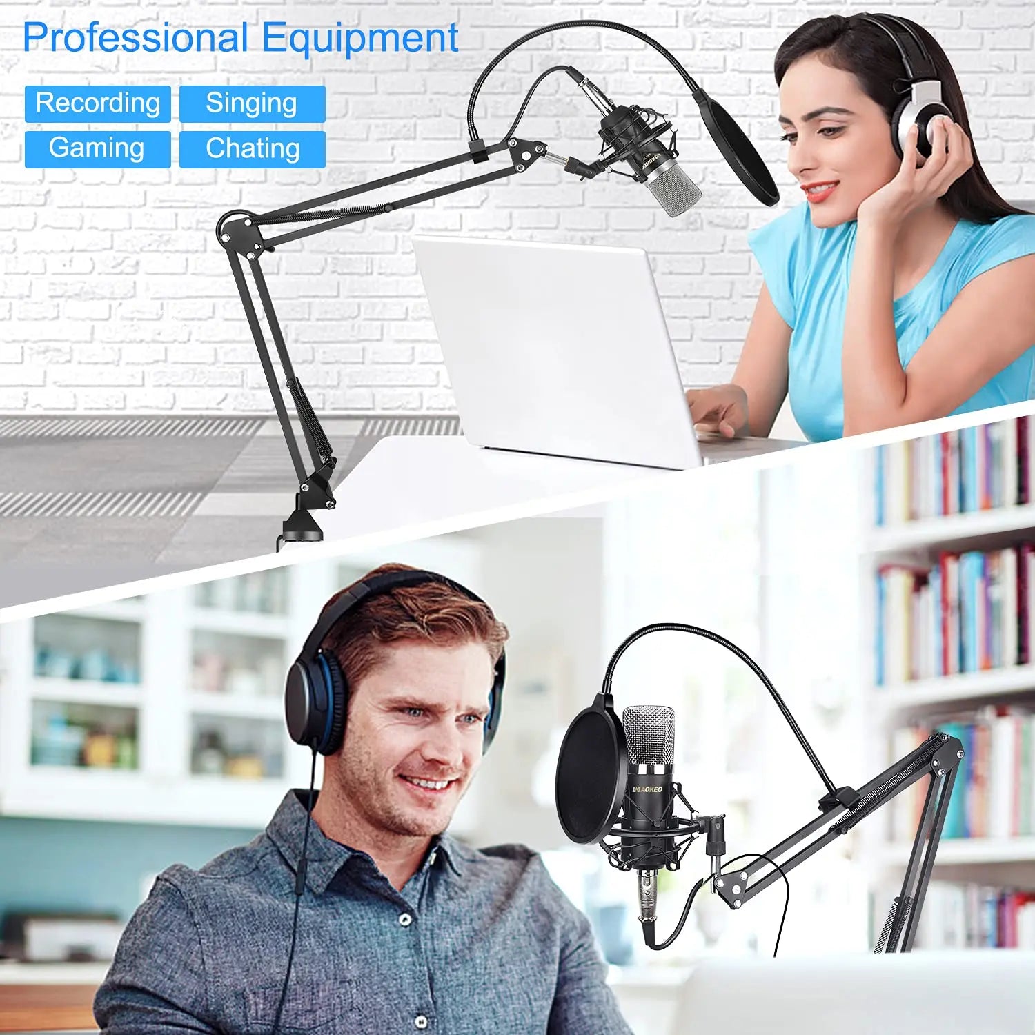 Soporte de Micrófono,Aokeo AK-35 Brazo de Micrófono ajustable negro Profesional para Micrófono de HyperX QuadCast,Blue Yeti,Blue Snowball,Etc Aokeo