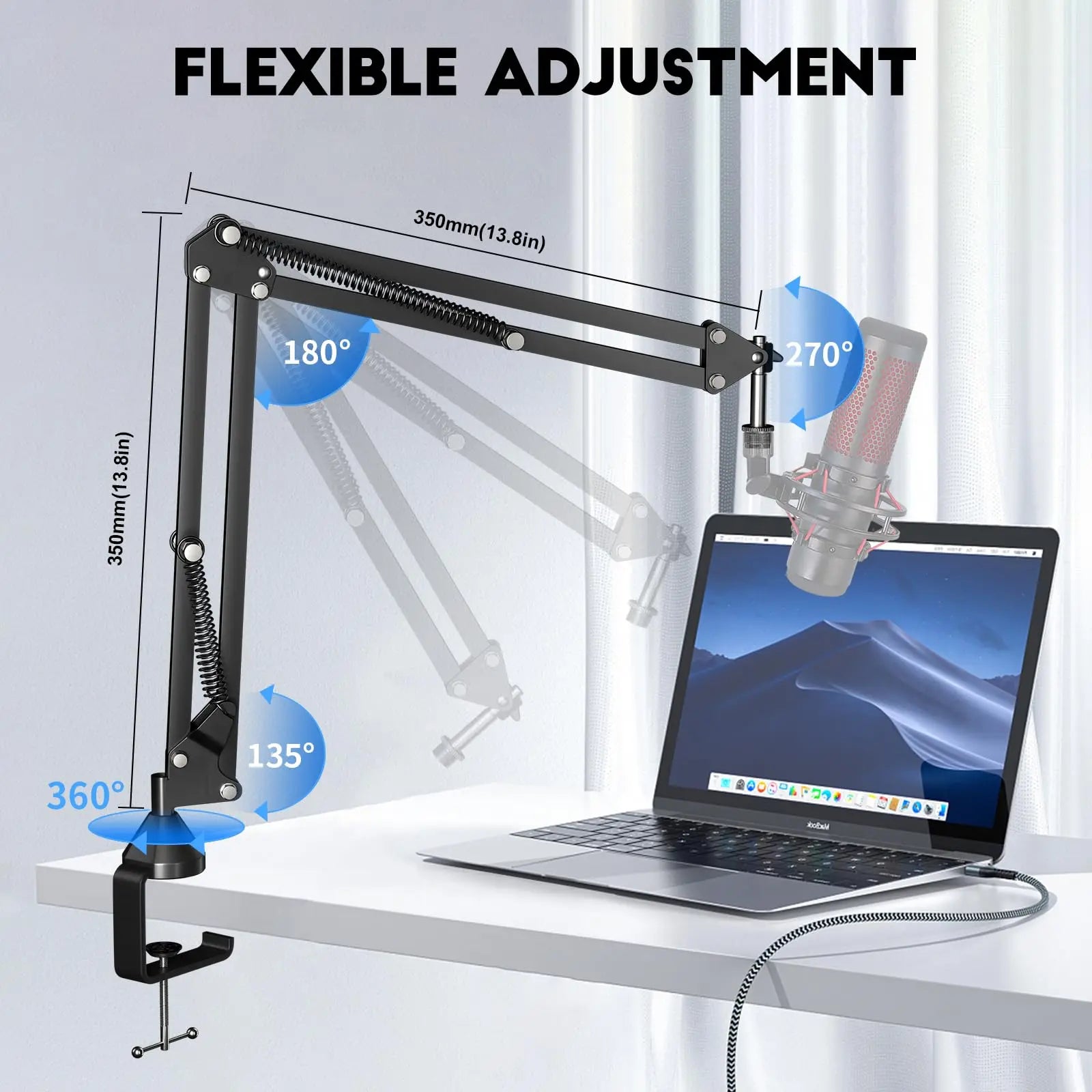 Soporte de Micrófono,Aokeo AK-35 Brazo de Micrófono ajustable negro Profesional para Micrófono de HyperX QuadCast,Blue Yeti,Blue Snowball,Etc Aokeo
