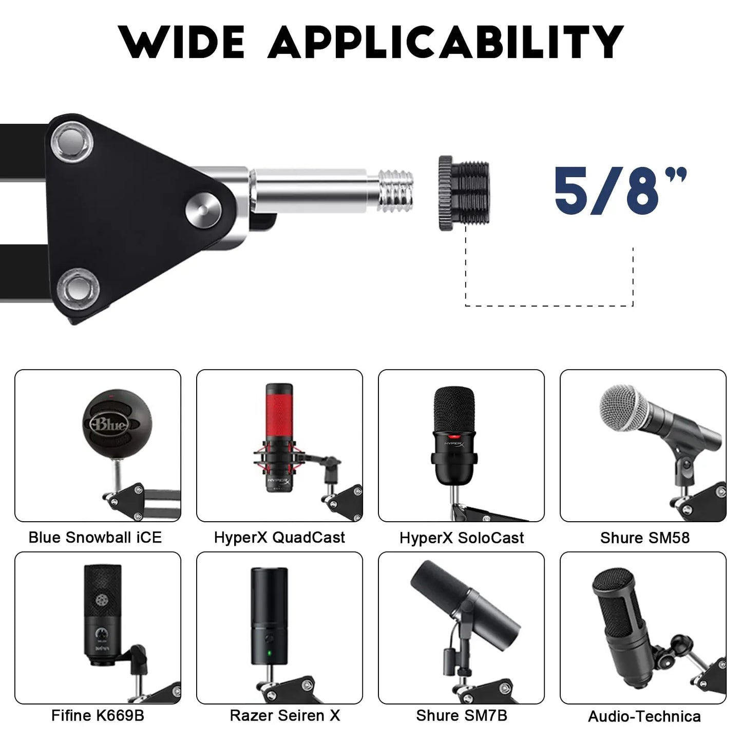 Soporte de Micrófono,Aokeo AK-35 Brazo de Micrófono ajustable negro Profesional para Micrófono de HyperX QuadCast,Blue Yeti,Blue Snowball,Etc Aokeo