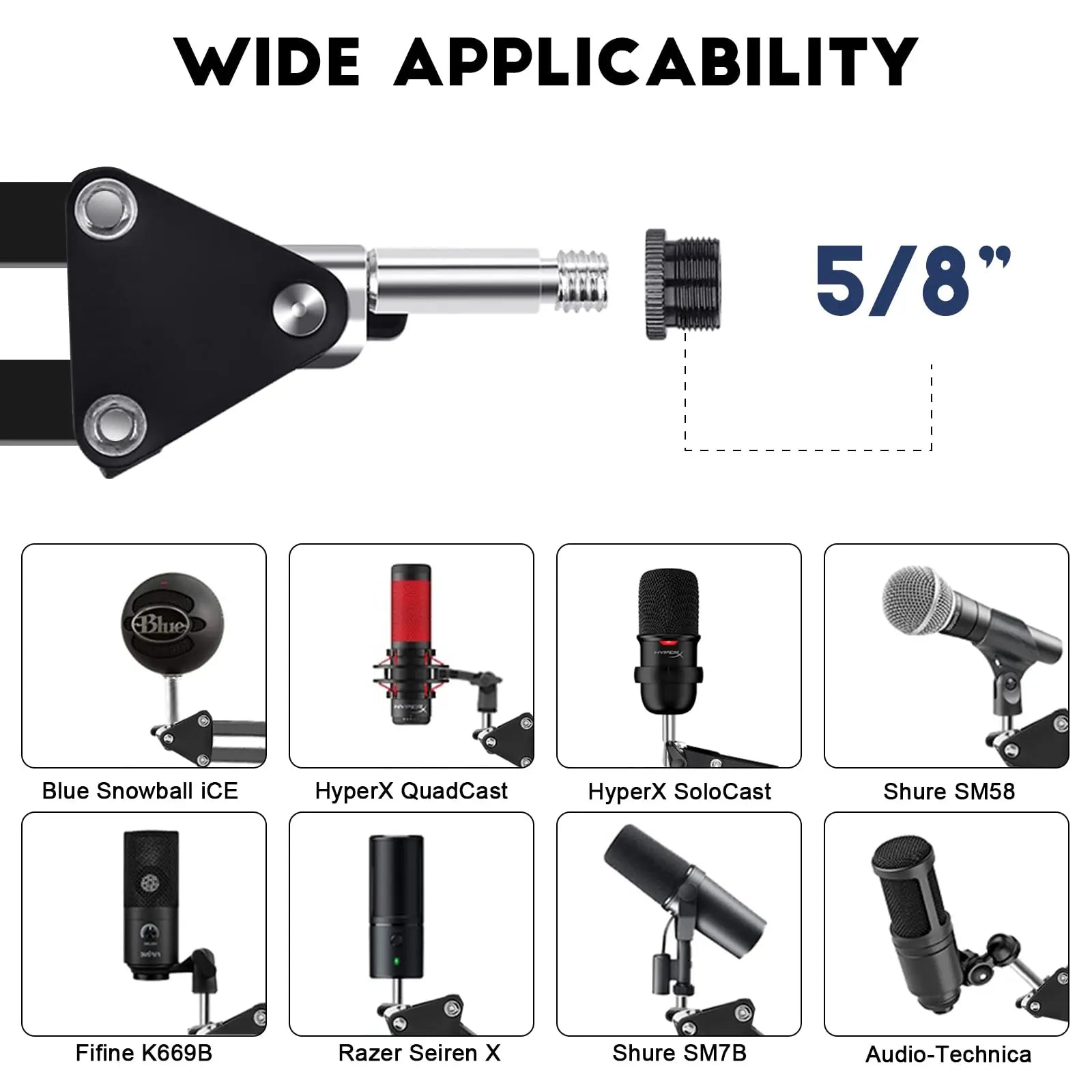 Soporte de Micrófono,Aokeo AK-35 Brazo de Micrófono ajustable negro Profesional para Micrófono de HyperX QuadCast,Blue Yeti,Blue Snowball,Etc Aokeo