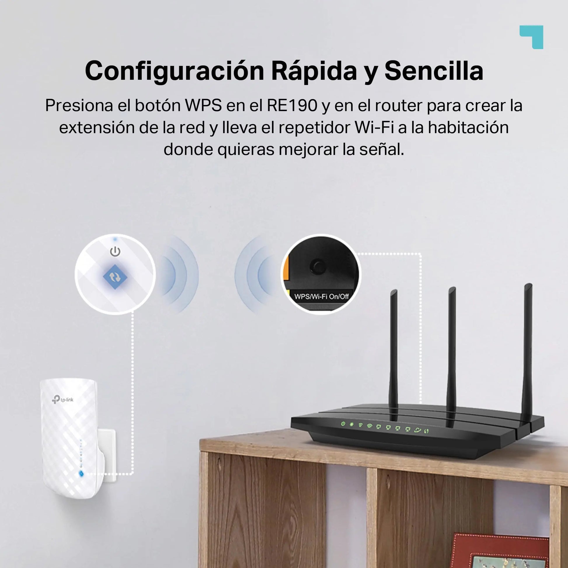 TP-Link RE190 AC750 - Amplificador Señal WiFi, 433Mbps en 5GHz 300Mbps en 2.4GHz con EU Enchufe, WPS, Indicador LED de Señal, Antenas Internas, Blanco TP-Link