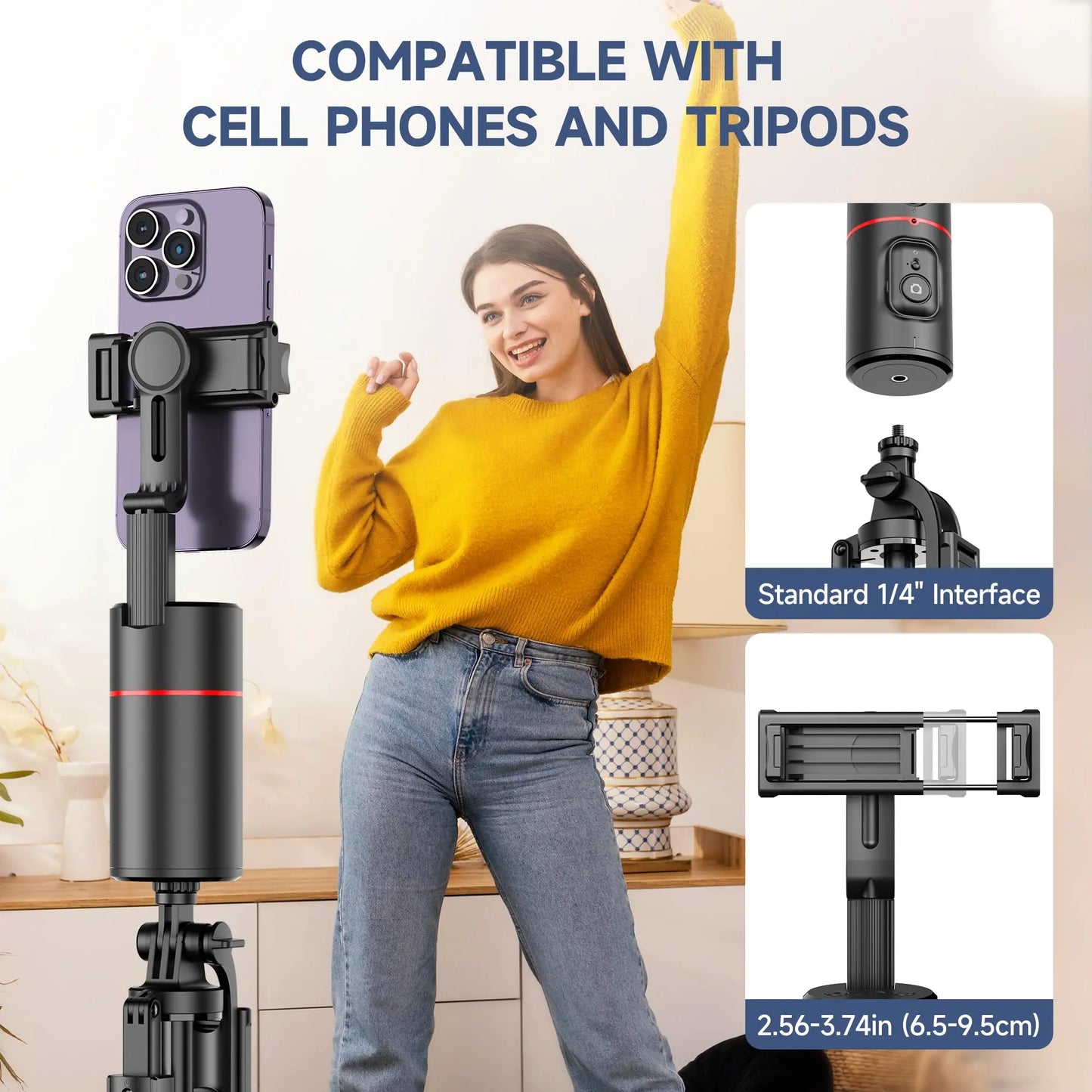 Trípode para Smartphone, Extensible, Soporte para teléfono móvil con función de Seguimiento de 360° de la Cara y Mando a Distancia, no Requiere aplicación - SacrificioShop
