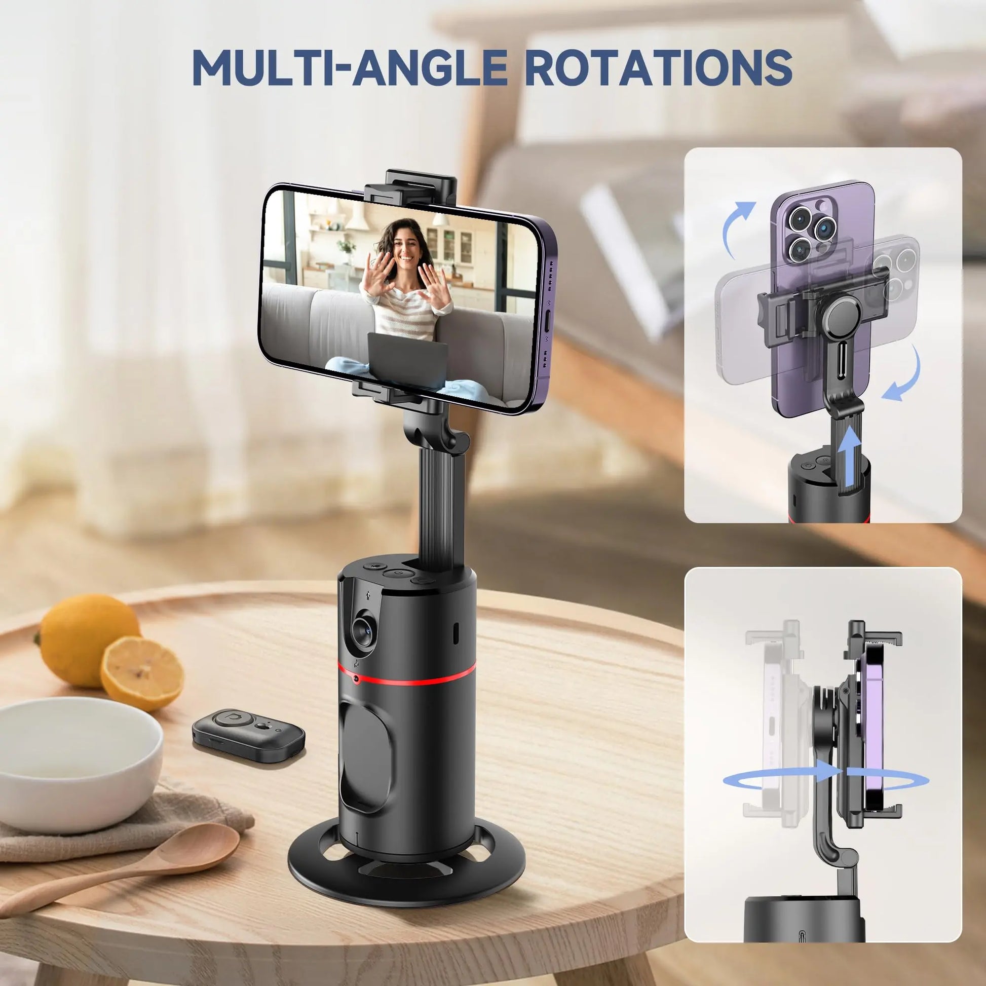Trípode para Smartphone, Extensible, Soporte para teléfono móvil con función de Seguimiento de 360° de la Cara y Mando a Distancia, no Requiere aplicación - SacrificioShop