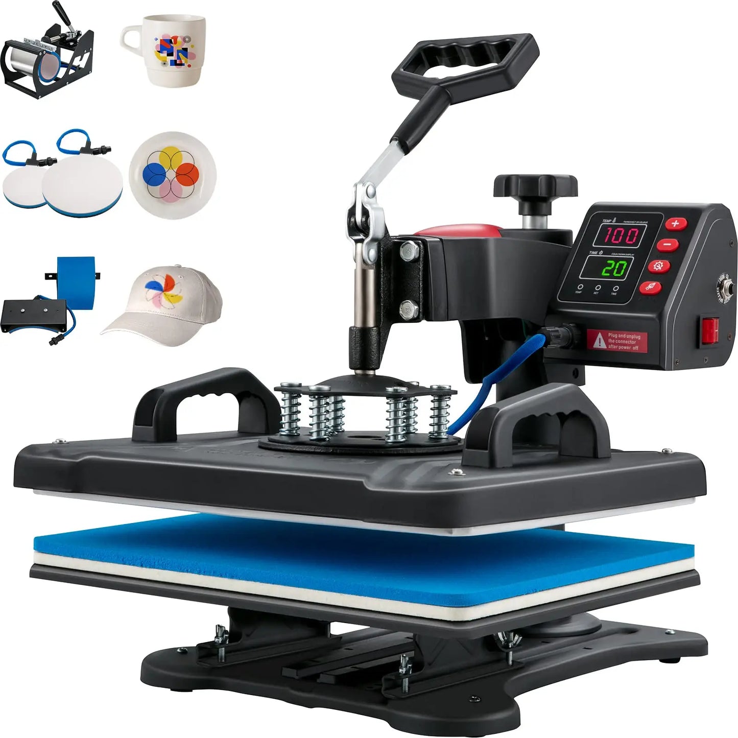 VEVOR Máquina de Prensa en Calor 5 en 1 Máquina de Impresión de Calor 29 x 38 cm Máquina de Transferencia de Calor Abatimiento de 360° Control Digital Inteligente para Camisetas, Gorras, Platos, Tazas VEVOR