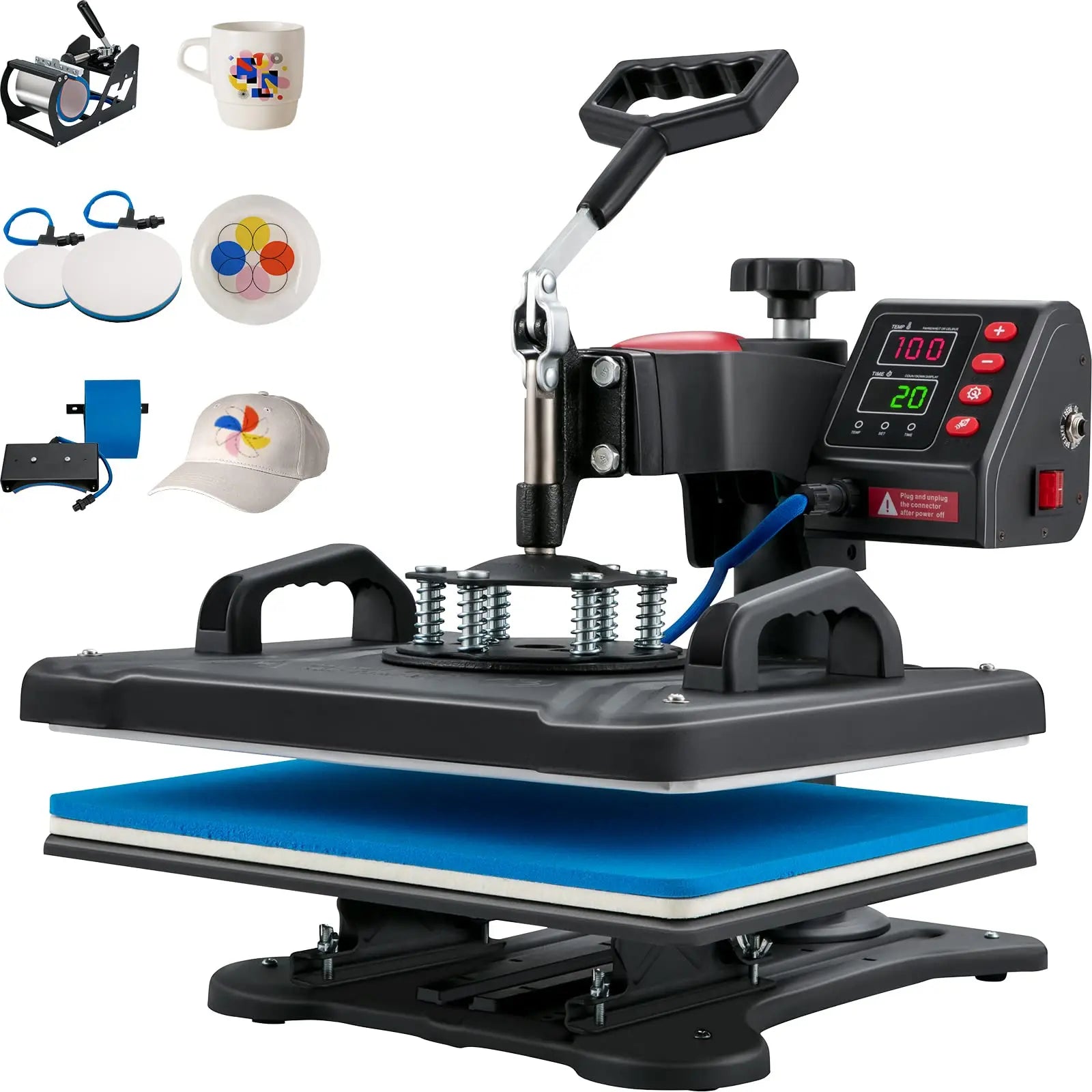 VEVOR Máquina de Prensa en Calor 5 en 1 Máquina de Impresión de Calor 29 x 38 cm Máquina de Transferencia de Calor Abatimiento de 360° Control Digital Inteligente para Camisetas, Gorras, Platos, Tazas VEVOR