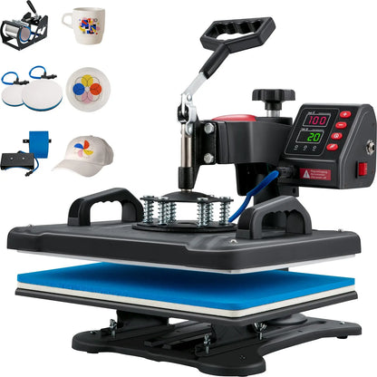 VEVOR Máquina de Prensa en Calor 5 en 1 Máquina de Impresión de Calor 29 x 38 cm Máquina de Transferencia de Calor Abatimiento de 360° Control Digital Inteligente para Camisetas, Gorras, Platos, Tazas VEVOR