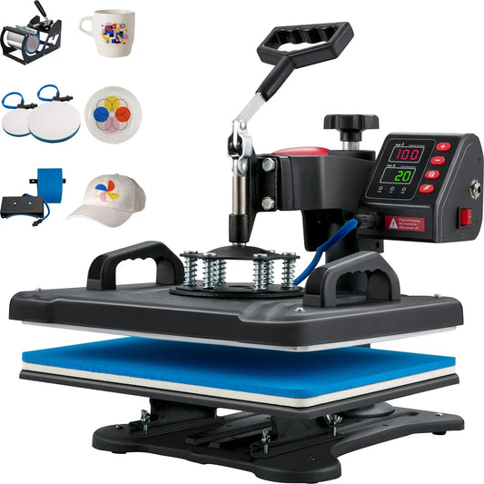 VEVOR Máquina de Prensa en Calor 5 en 1 Máquina de Impresión de Calor 29 x 38 cm Máquina de Transferencia de Calor Abatimiento de 360° Control Digital Inteligente para Camisetas, Gorras, Platos, Tazas VEVOR