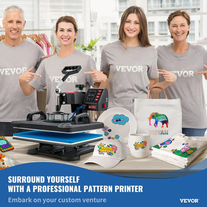 VEVOR Máquina de Prensa en Calor 5 en 1 Máquina de Impresión de Calor 29 x 38 cm Máquina de Transferencia de Calor Abatimiento de 360° Control Digital Inteligente para Camisetas, Gorras, Platos, Tazas VEVOR