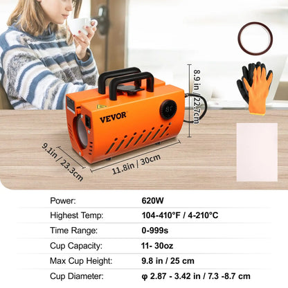 VEVOR Prensa Térmica para Tazas de 11-30 oz Prensa para Tazas Vasos 620 W Máquina de Impresión de Transferencia 23,5 x 11,5 x 1 cm con Guantes Resistentes al Calor y Cinta DIY Tazas de Cerámica Vasos VEVOR