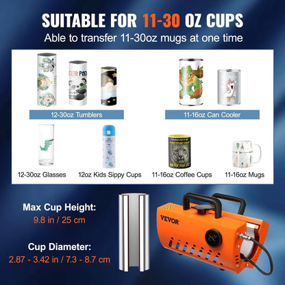 VEVOR Prensa Térmica para Tazas de 11-30 oz Prensa para Tazas Vasos 620 W Máquina de Impresión de Transferencia 23,5 x 11,5 x 1 cm con Guantes Resistentes al Calor y Cinta DIY Tazas de Cerámica Vasos VEVOR