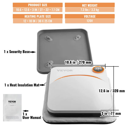 VEVOR Prensa de Calor Portátil 30 x 25 cm para Camisetas de Bricolaje Máquina de Prensa de Calor 750W Prensa de Transferencia Temperatura 40-205 °C Prensa de Calor de Uso Doméstico Bricolaje VEVOR