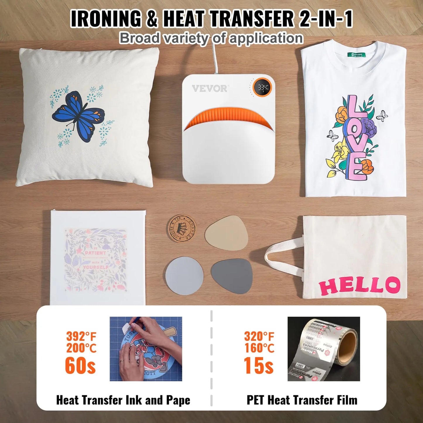 VEVOR Prensa de Calor Portátil 30 x 25 cm para Camisetas de Bricolaje Máquina de Prensa de Calor 750W Prensa de Transferencia Temperatura 40-205 °C Prensa de Calor de Uso Doméstico Bricolaje VEVOR