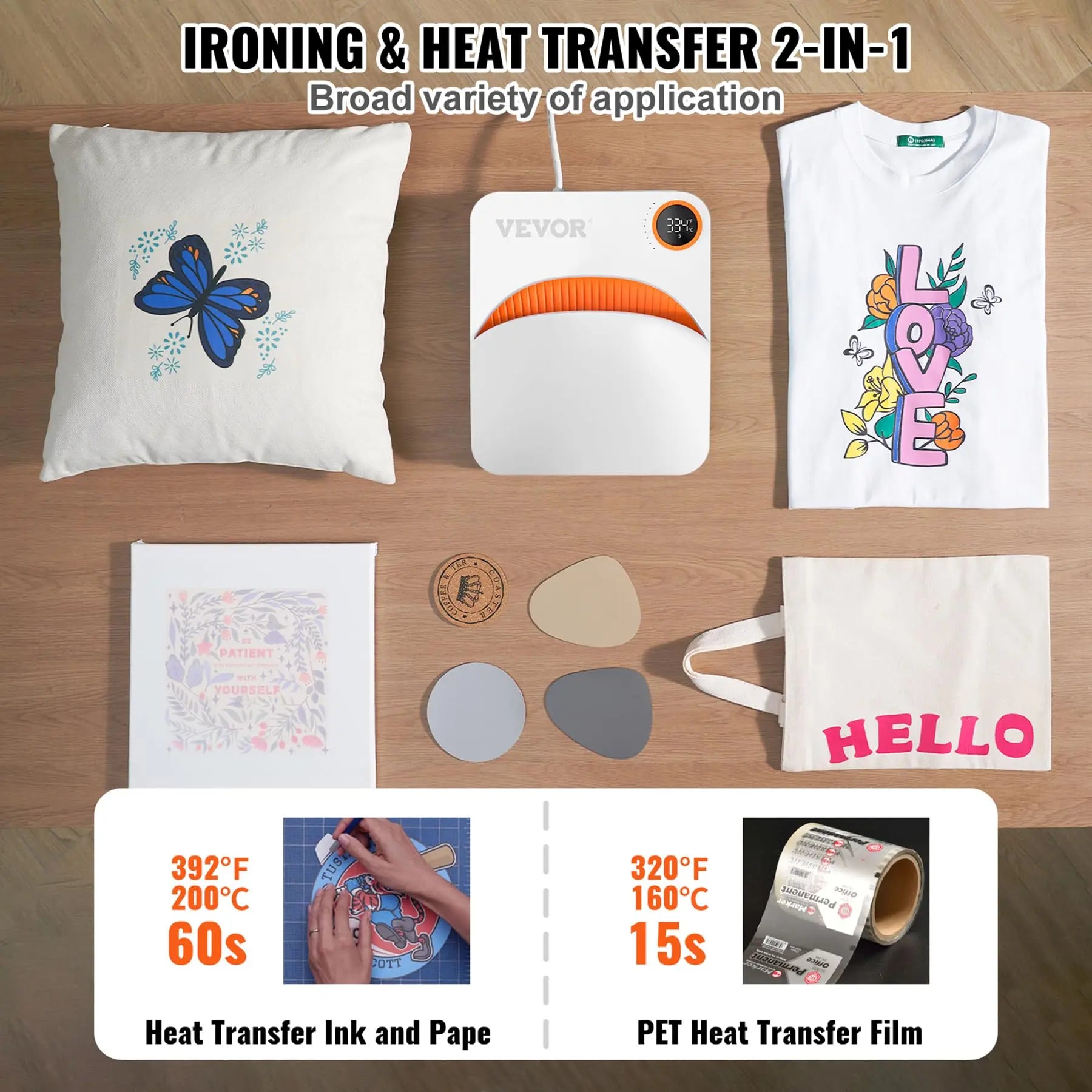 VEVOR Prensa de Calor Portátil 30 x 25 cm para Camisetas de Bricolaje Máquina de Prensa de Calor 750W Prensa de Transferencia Temperatura 40-205 °C Prensa de Calor de Uso Doméstico Bricolaje VEVOR