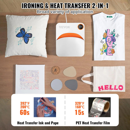 VEVOR Prensa de Calor Portátil 30 x 25 cm para Camisetas de Bricolaje Máquina de Prensa de Calor 750W Prensa de Transferencia Temperatura 40-205 °C Prensa de Calor de Uso Doméstico Bricolaje VEVOR