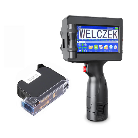 WELCZEK TIJ127 Impresora de Mano Portátil, Impresora de Inyección de Tinta de Mano con de Cartucho de Tinta de Secado Rápido, Impresora de Mano para Logotipos, Fecha, Etiqueta, Códigos QR etc WELCZEK