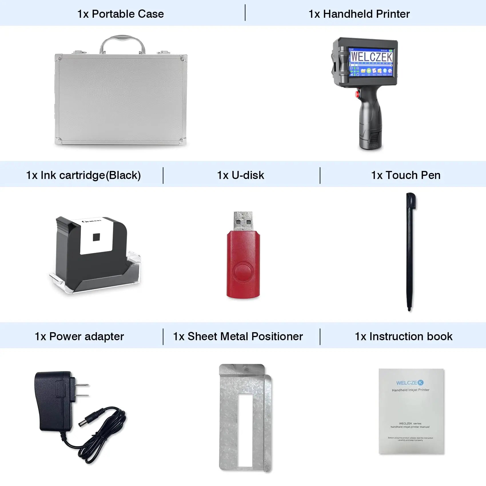 WELCZEK TIJ127 Impresora de Mano Portátil, Impresora de Inyección de Tinta de Mano con de Cartucho de Tinta de Secado Rápido, Impresora de Mano para Logotipos, Fecha, Etiqueta, Códigos QR etc WELCZEK