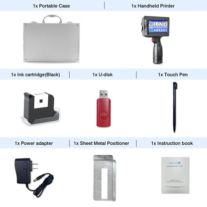 WELCZEK TIJ127 Impresora de Mano Portátil, Impresora de Inyección de Tinta de Mano con de Cartucho de Tinta de Secado Rápido, Impresora de Mano para Logotipos, Fecha, Etiqueta, Códigos QR etc WELCZEK