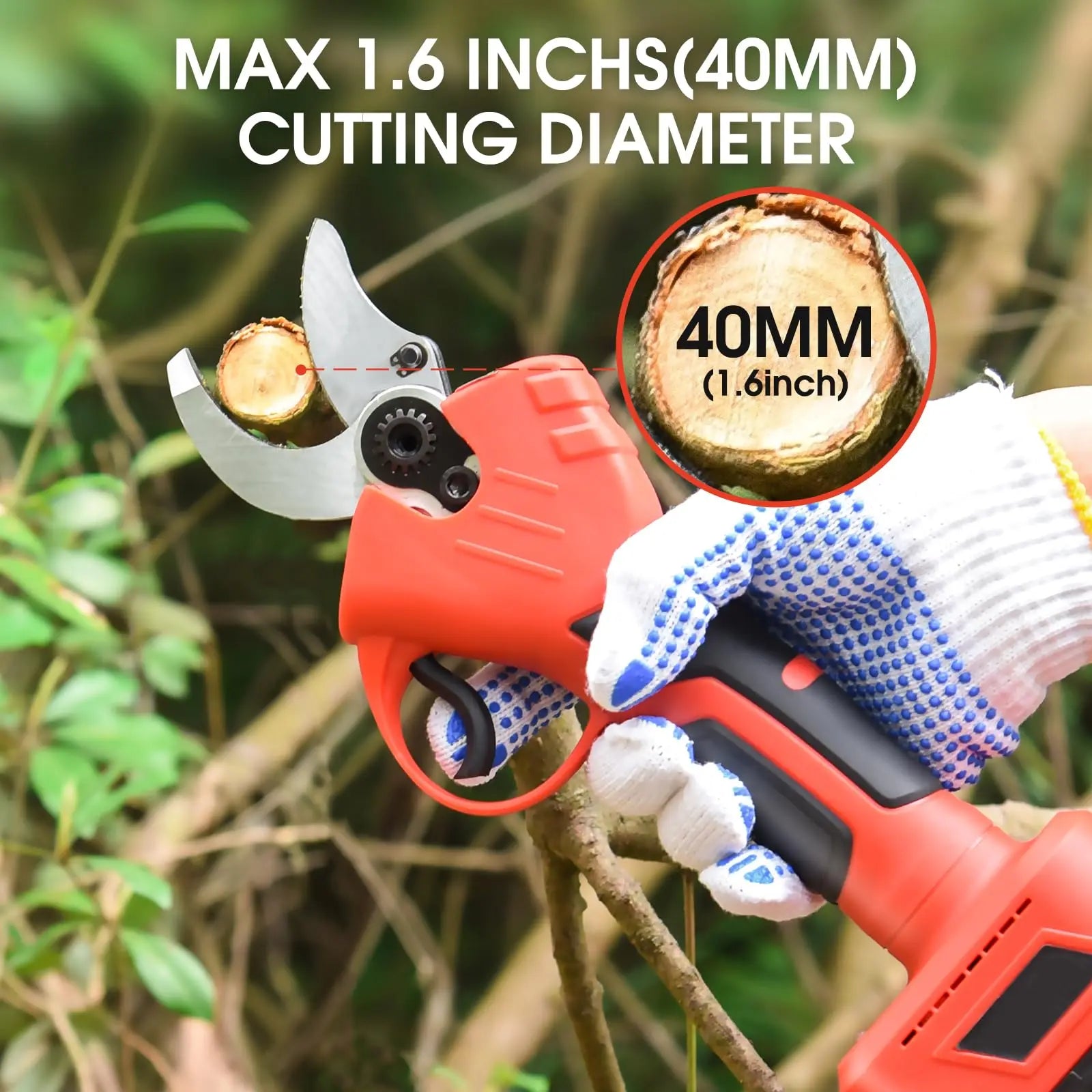 XIAZIR Tijeras de podar eléctricas, podadora sin cable de 40mm de diámetro de corte para jardinería con 2 baterías recargables de 21V 2000mAh y juego de cuchillas de repuesto XIAZIR