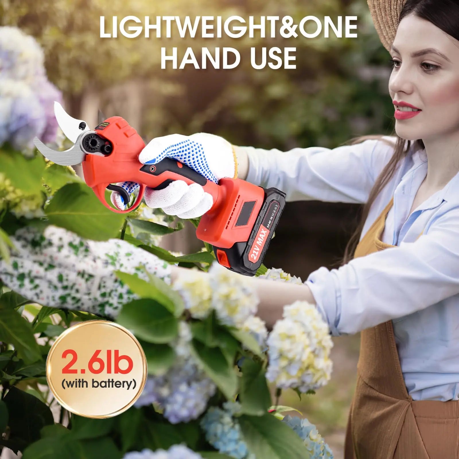 XIAZIR Tijeras de podar eléctricas, podadora sin cable de 40mm de diámetro de corte para jardinería con 2 baterías recargables de 21V 2000mAh y juego de cuchillas de repuesto XIAZIR