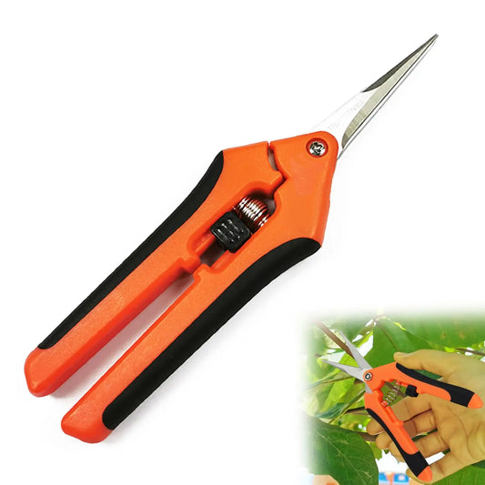 YPYMOD Tijera Podar Pequeña Para Jardinería, Punta Recta Profesionales para Recoger Frutas árbol Flor Ramas, Longitud: 16.5 cm, Cuchillas de Acero IInoxidable, Mangos de Plástico, Negro, Naranja YPYMOD