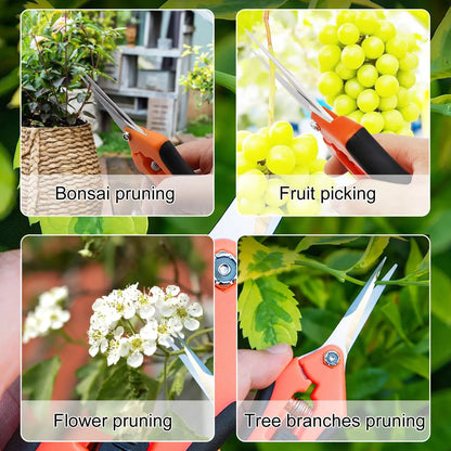 YPYMOD Tijera Podar Pequeña Para Jardinería, Punta Recta Profesionales para Recoger Frutas árbol Flor Ramas, Longitud: 16.5 cm, Cuchillas de Acero IInoxidable, Mangos de Plástico, Negro, Naranja YPYMOD