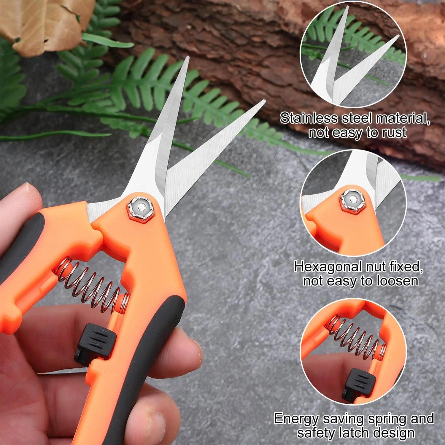 YPYMOD Tijera Podar Pequeña Para Jardinería, Punta Recta Profesionales para Recoger Frutas árbol Flor Ramas, Longitud: 16.5 cm, Cuchillas de Acero IInoxidable, Mangos de Plástico, Negro, Naranja YPYMOD